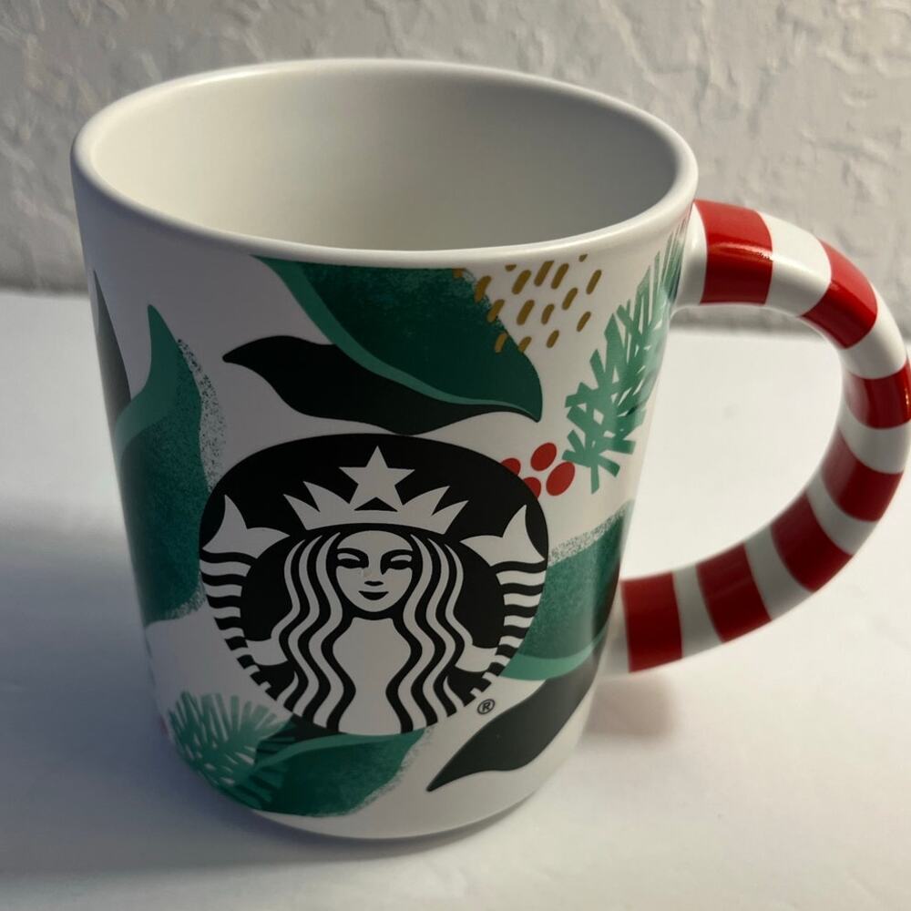 Starbucks Siren Mermaid Candy Cane Holly 12 oz Coffee Mug  Christmas Holiday
